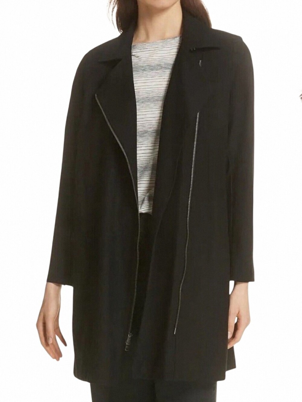 Eileen Fisher Washable Stretch Crepe Asymmetrical Zip Jacket Womens Medium Black